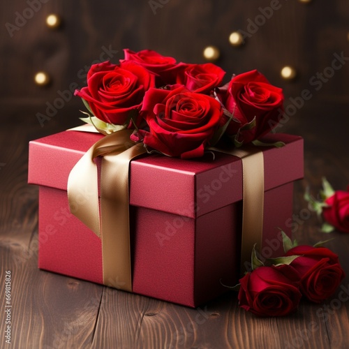 A red gift box with roses on it