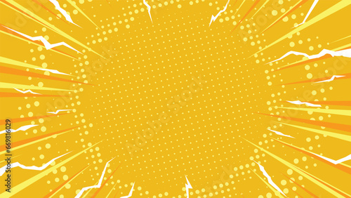 abstract yellow comic style background with dot halftone and lightning blast 