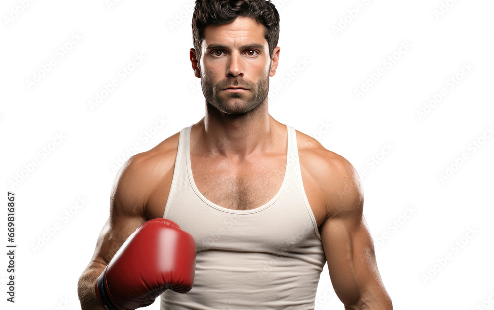 Handsome Boxing Man Wearing a Glove Isolated on Transparent Background PNG.