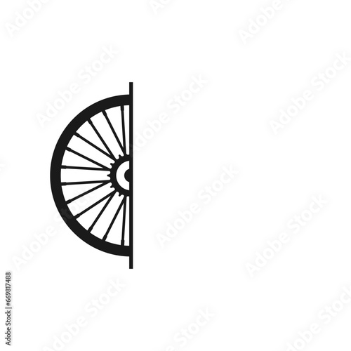 Bike wheel with spokes. Half part bicycle wheel. Vector element.
