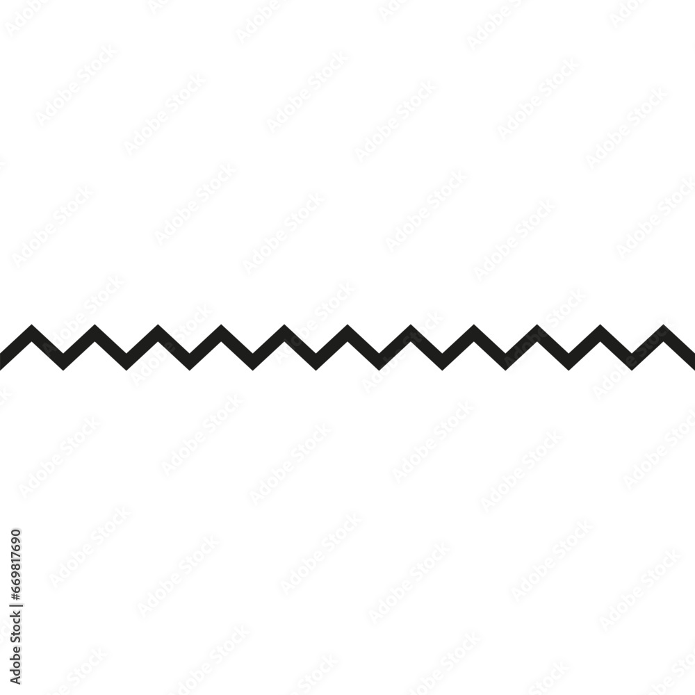 One zigzag line. Seamless repeating pattern. Thin long narrow wavy line with sharp triangular corners. 
