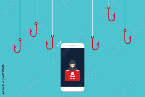 Hacker attack. Hackers and cybercriminals phishing, identity theft, user login, password, documents, email and credit card. Hacking and web security. Internet phishing concept.