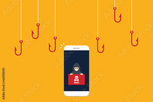 Hacker attack. Hackers and cybercriminals phishing, identity theft, user login, password, documents, email and credit card. Hacking and web security. Internet phishing concept.