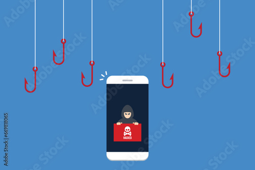 Hacker attack. Hackers and cybercriminals phishing, identity theft, user login, password, documents, email and credit card. Hacking and web security. Internet phishing concept.