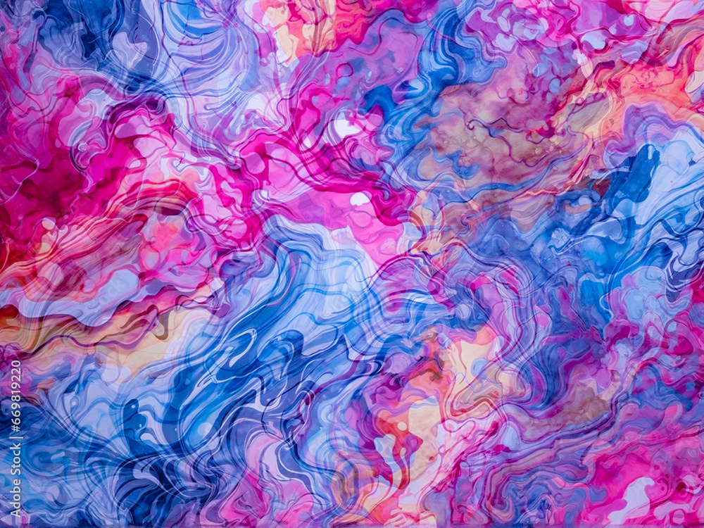 Marbled blue and pink abstract background. Liquid marble gradient mixing Swirled ink pattern texture watercolor acid wash texture bright colorful Marbled blue and pink abstract background. Liquid marble gradient mixing Swirled ink pattern texture watercolor acid wash texture bright colorful