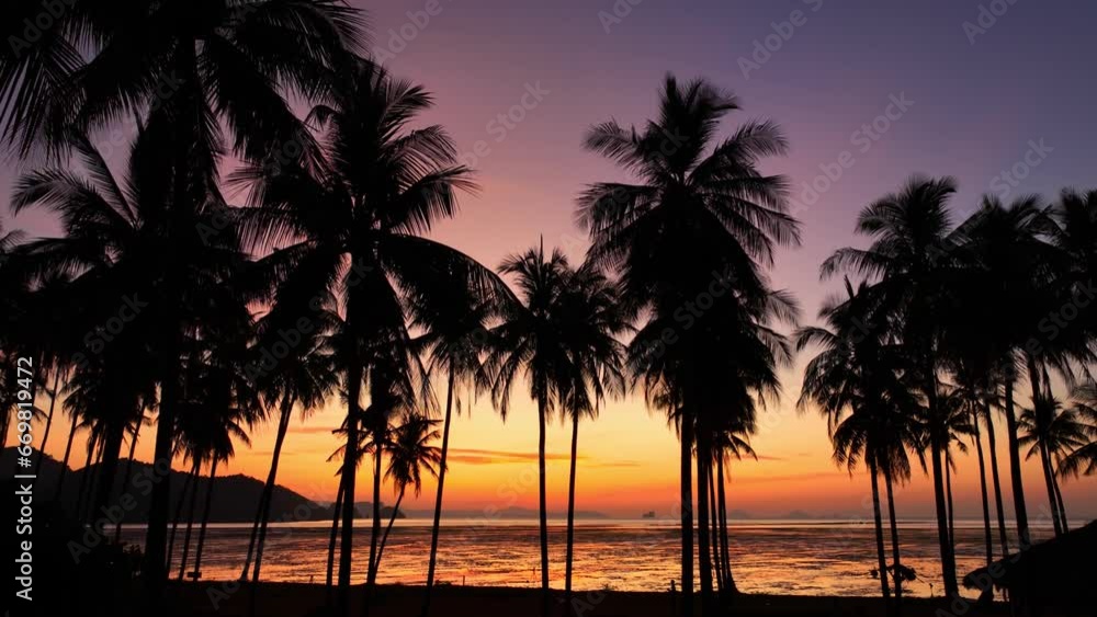 Aerial view of Laem Had Beach in Koh Yao Yai, island in the andaman sea between Phuket and Krabi Thailand..Aerial view stunning sky at sunrise above coconut trees.Landscape with tropical. Aerial view of Laem Had Beach in Koh Yao Yai, island in the andaman sea between Phuket and Krabi Thailand..Aerial view stunning sky at sunrise above coconut trees.Landscape with tropical.