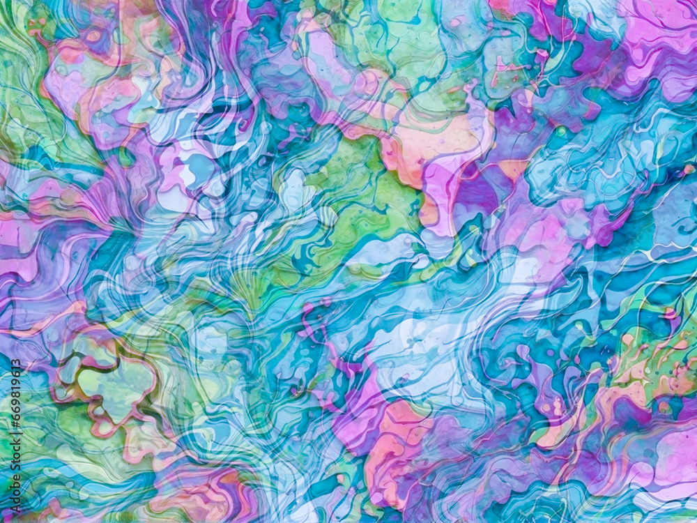 Marbled blue and pink abstract background. Liquid marble gradient mixing Swirled ink pattern texture watercolor acid wash texture bright colorful