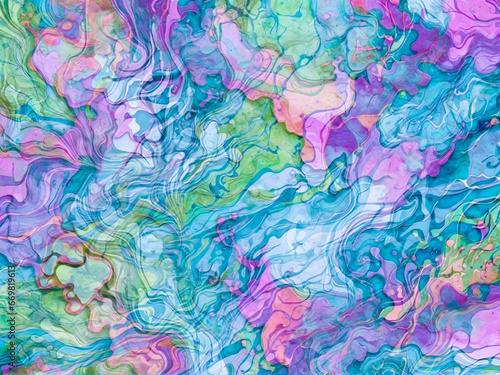 Marbled blue and pink abstract background. Liquid marble gradient mixing Swirled ink pattern texture watercolor acid wash texture bright colorful © Sone