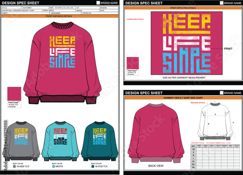 : KEEP LIFE SIMPLE STREETWEAR VECTOR DIGITAL DTG DTF HEAT TRANSFER STICKER SUBLIMATION PRINT UNISEX OVERSIZED SWEATER T SHIRT TECHPACK MEASUREMENT LAYOUT TEMPLATE DESIGN
