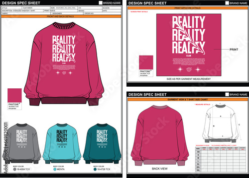 REALITY REALITY STREETWEAR VECTOR DIGITAL DTG DTF HEAT TRANSFER STICKER SUBLIMATION PRINT UNISEX OVERSIZED SWEATER T SHIRT TECHPACK MEASUREMENT LAYOUT TEMPLATE DESIGN