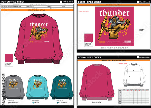 THUNDER IPSUM LORUM STREETWEAR VECTOR DIGITAL DTG DTF HEAT TRANSFER STICKER SUBLIMATION PRINT UNISEX OVERSIZED SWEATER T SHIRT TECHPACK MEASUREMENT LAYOUT TEMPLATE DESIGN