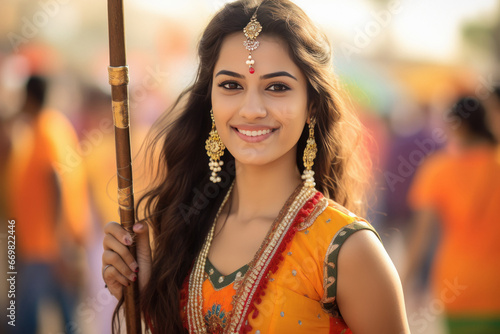 Beautiful indian woman in traditional costume lehenga choli,smiling