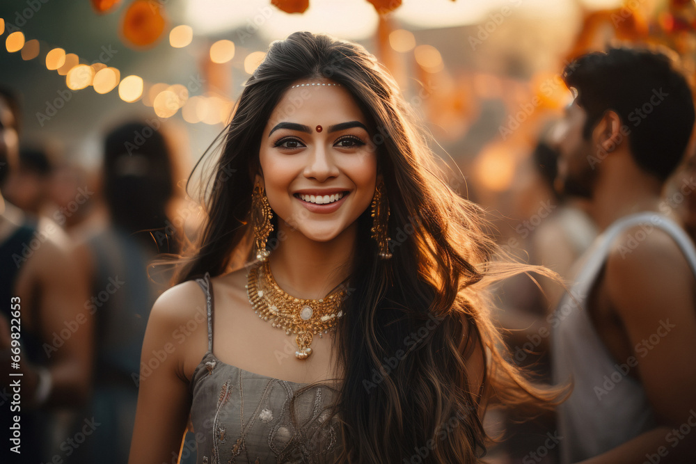 Beautiful indian woman in traditional costume lehenga choli,smiling