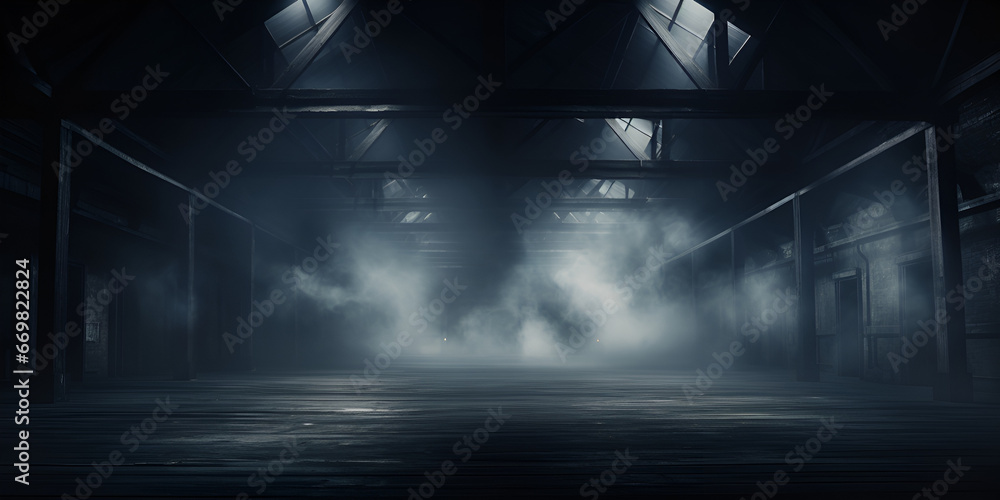 Foggy corridor with lights and smoke, 