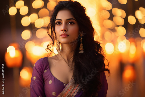 Beautiful indian woman in traditional costume lehenga choli.