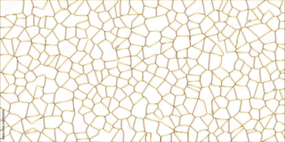 White color Broken Stained-Glass Background with golden lines. Voronoi diagram background. Seamless pattern with 3d shapes vector Vintage Illustration background. Geometric Retro tiles pattern White color Broken Stained-Glass Background with golden lines. Voronoi diagram background. Seamless pattern with 3d shapes vector Vintage Illustration background. Geometric Retro tiles pattern
