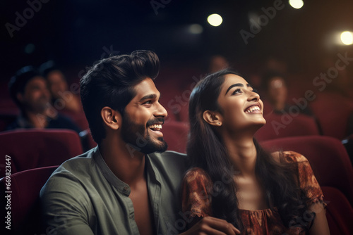 Young couple watching movie in theaters