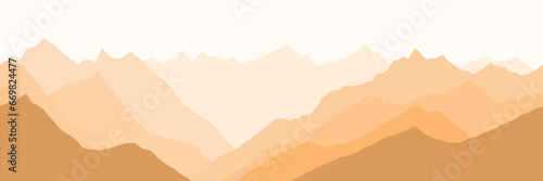 Sunrise in the mountains, seamless border, panoramic view, vector illustration