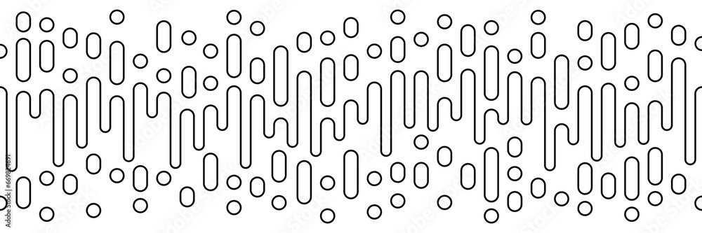 Rounded lines halftone transition, seamless border, isolated on a white background, vector design Rounded lines halftone transition, seamless border, isolated on a white background, vector design