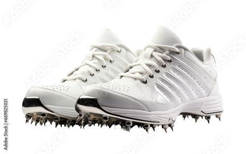 Brand New White Cricket Shoes Spikes 3D Character Isolated on Transparent Background PNG.