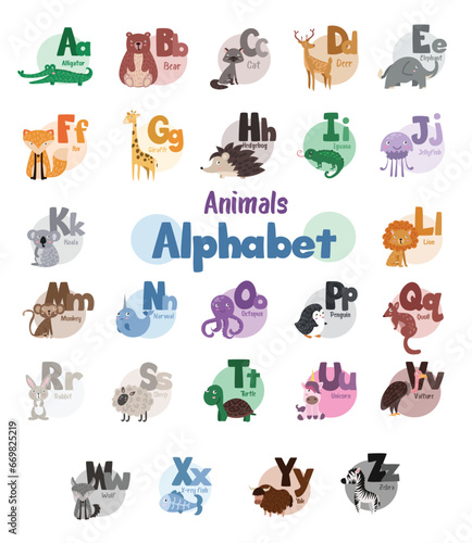 Fototapeta Naklejka Na Ścianę i Meble -  A bunch of animals that are in the shape of letters. Animal alphabet vector A-Z  wildlife characters : Animal Alphabet, Vector Art, Educational Design, Animal Illustrations, Alphabet Poster