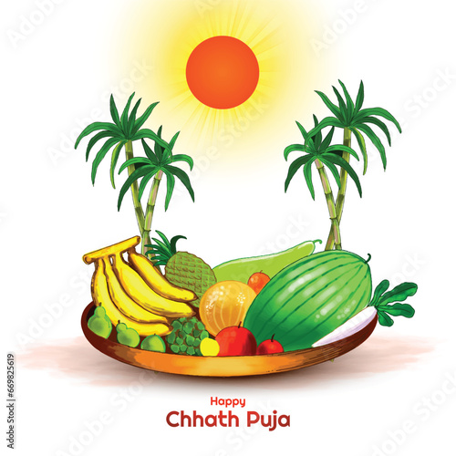 Happy chhath puja holiday background for sun festival of india