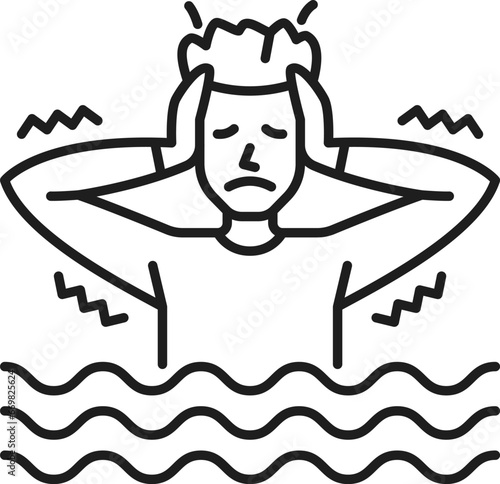 Human hydrophobia phobia icon, mental health. Fear of drinking fluids, mental disorder outline vector pictogram. People psychology problem thin line icon or sign with worried, stressed man