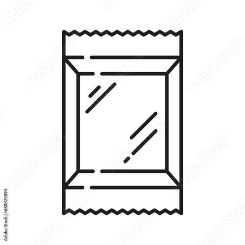 White blank foil food doy pack isolated pouch bag packaging outline icon. Vector plastic packaging, pillow package for food production, snack bag