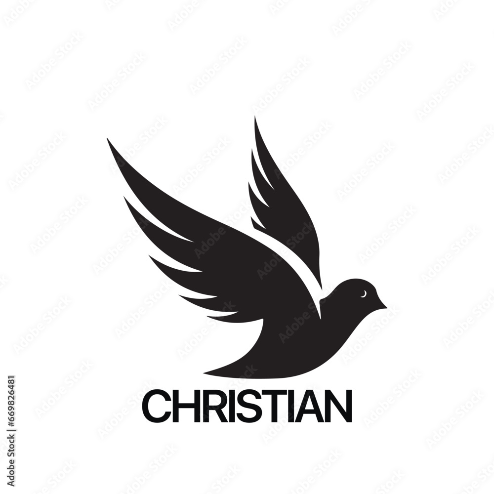Obraz premium Christian Logo template with dove, pigeon. Black and white christian holy spirit symbol.
