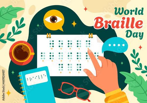 World Braille Day Vector Illustration on 4th of January with Text by Alphabet for Means of Communication in Flat Kids Cartoon Background Design