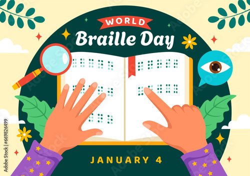 World Braille Day Vector Illustration on 4th of January with Text by Alphabet for Means of Communication in Flat Kids Cartoon Background Design