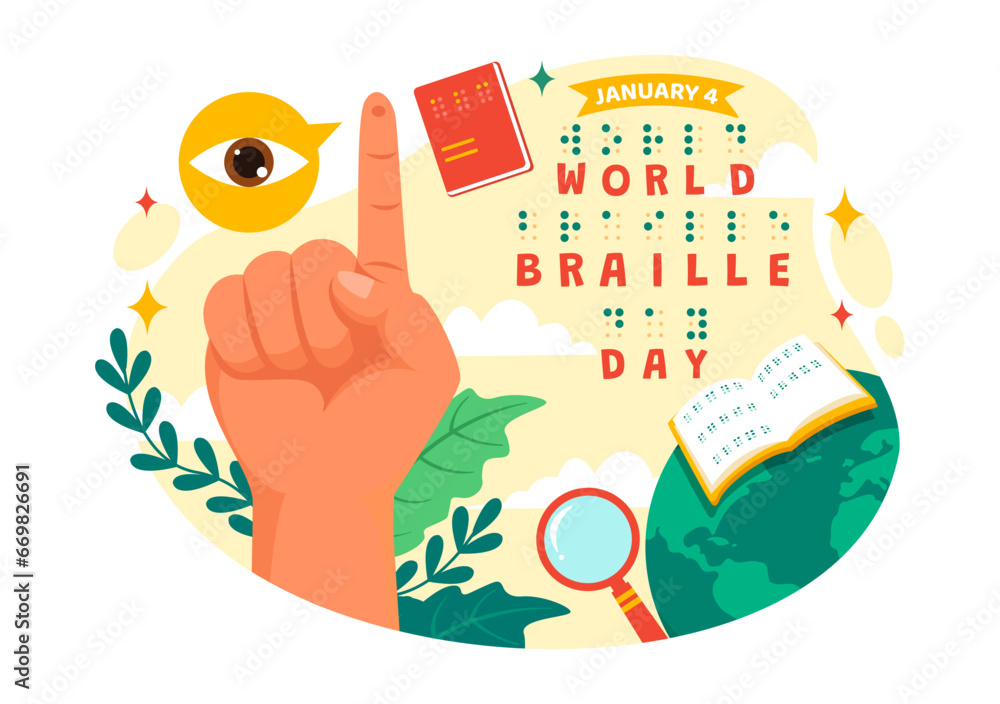World Braille Day Vector Illustration on 4th of January with Text by Alphabet for Means of Communication in Flat Kids Cartoon Background Design