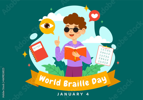 World Braille Day Vector Illustration on 4th of January with Text by Alphabet for Means of Communication in Flat Kids Cartoon Background Design