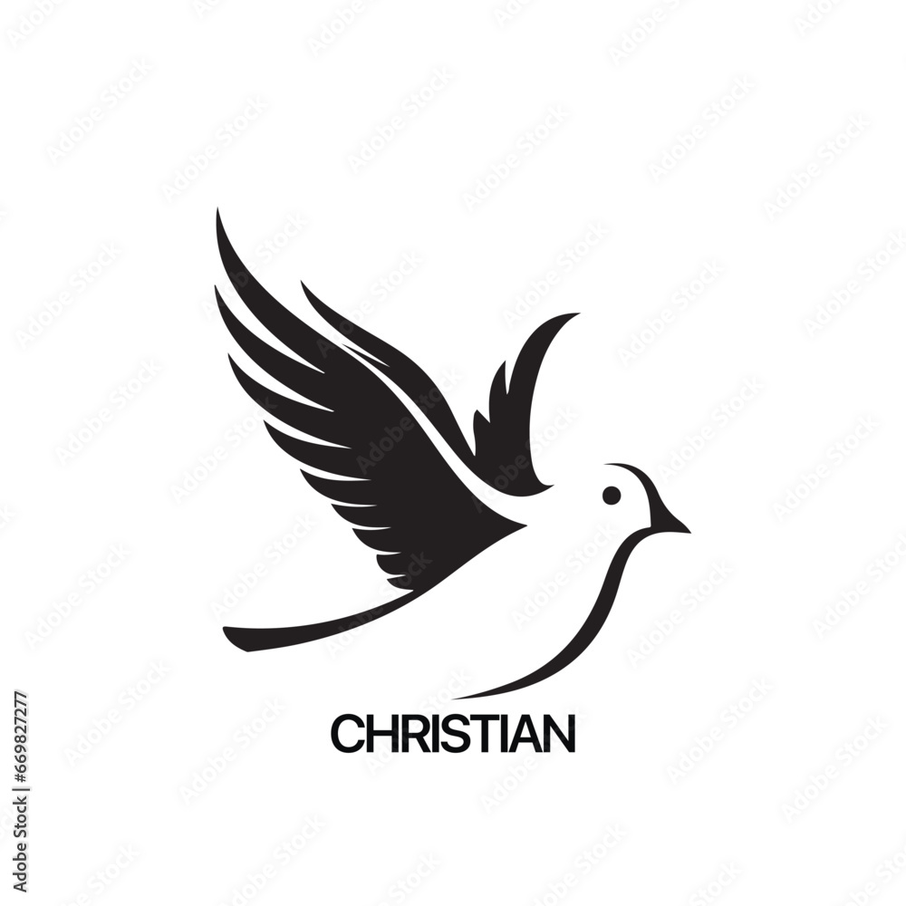 Obraz premium Christian Logo template with dove, pigeon. Black and white christian holy spirit symbol.