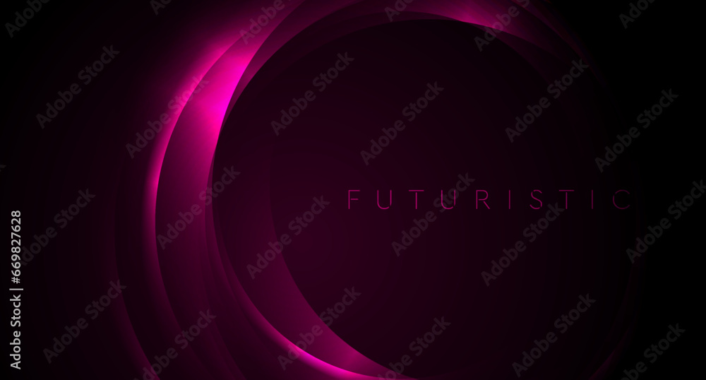 Dark purple neon glowing glossy circles abstract background. Vector futuristic design