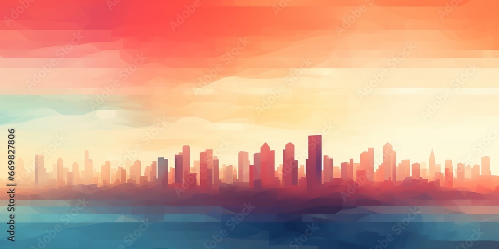 Abstract Cityscape at Sunset: An abstract depiction of a cityscape at sunset with a beautiful gradient sky, allowing for text insertion in the lower part of the image , abstract wallpaper background