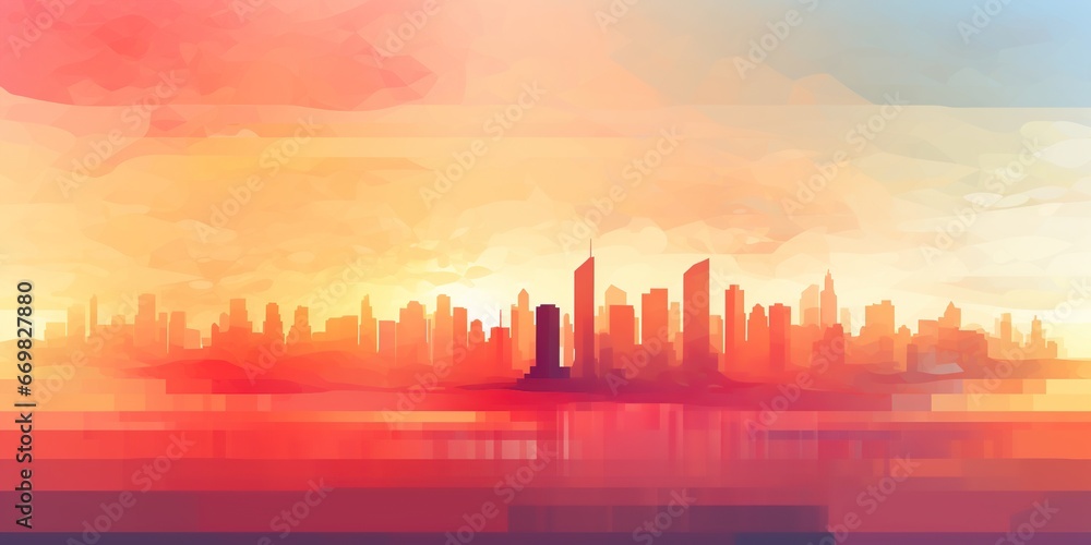 Abstract Cityscape at Sunset: An abstract depiction of a cityscape at sunset with a beautiful gradient sky, allowing for text insertion in the lower part of the image , abstract wallpaper background