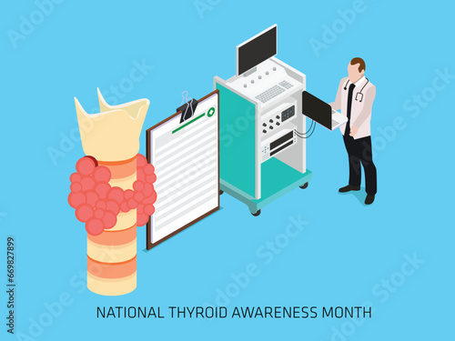National thyroid awareness month isometric 3d vector concept for illustration, banner, website, landing page, flyer, etc.