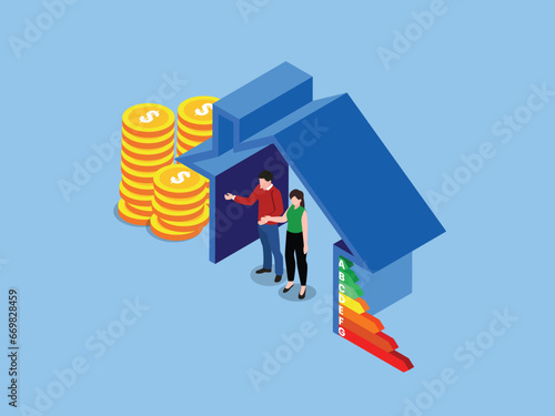 Credit Score, Buy House, Mortgage Loan isometric 3d vector concept for illustration, banner, website, landing page, flyer, etc.