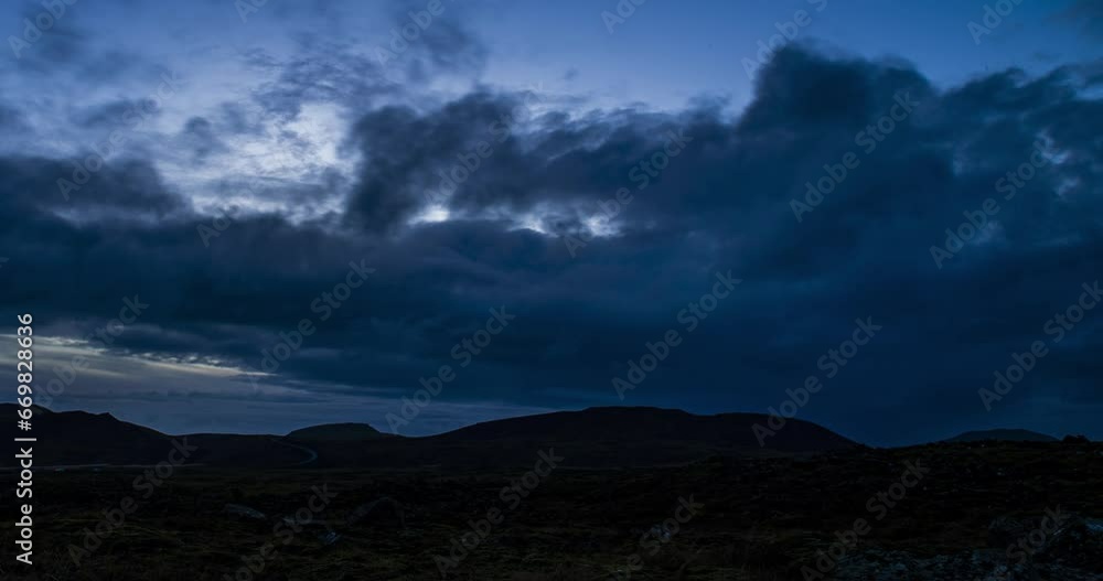 Time Lapse of Dark Clouds Over volcanic landscape at the base of Geldingadalir Volcano, Iceland - pan Time Lapse of Dark Clouds Over volcanic landscape at the base of Geldingadalir Volcano, Iceland - pan