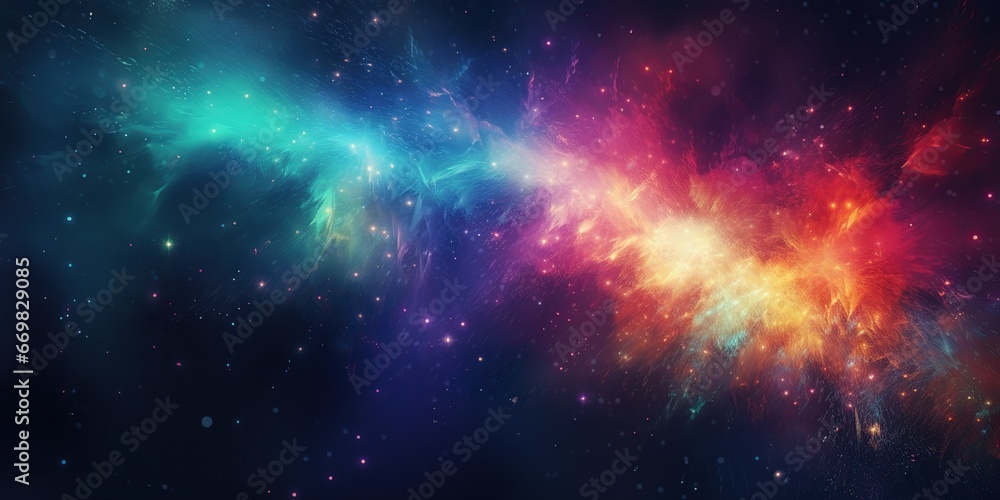 
Color Explosion in Space: A burst of vibrant colors on a dark background, creating an abstract starry effect. Blank space in the bottom corner for prominent text , abstract wallpaper background