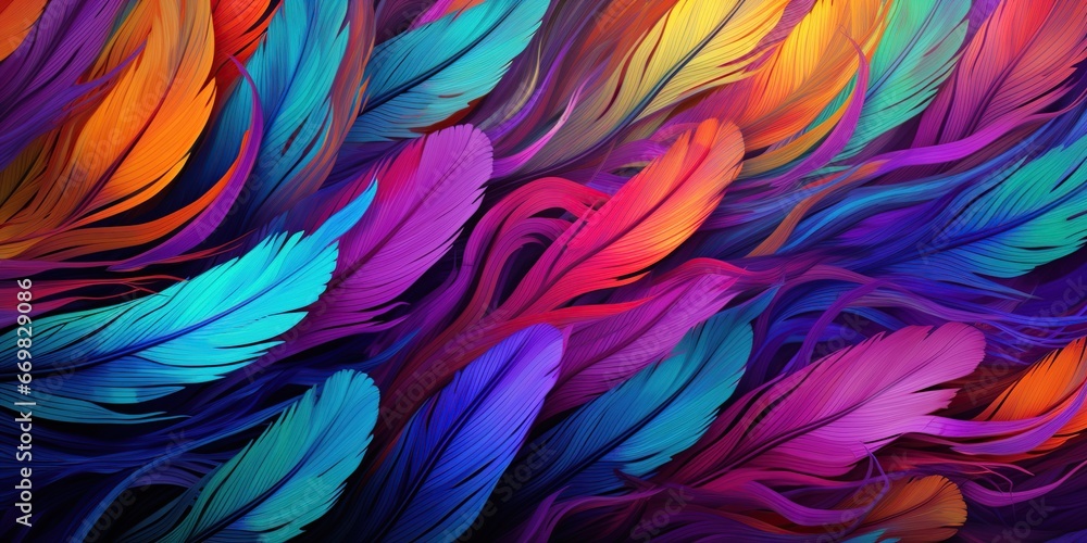 Colorful Feathered Symphony: An abstract image resembling a symphony of colorful feathers, arranged in harmonious patterns and bold, exotic colors, conjuring a sense of elegance and vivacity. Colorful Feathered Symphony: An abstract image resembling a symphony of colorful feathers, arranged in harmonious patterns and bold, exotic colors, conjuring a sense of elegance and vivacity.