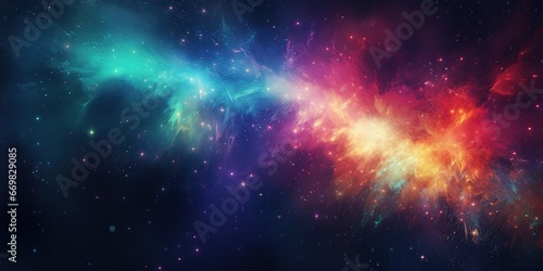  Color Explosion in Space: A burst of vibrant colors on a dark background, creating an abstract starry effect. Blank space in the bottom corner for prominent text , abstract wallpaper background