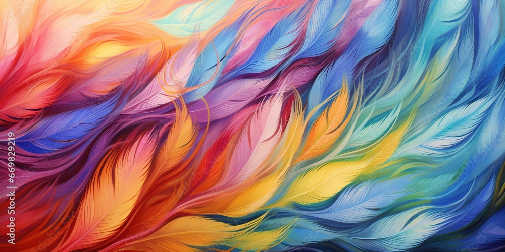 Colorful Feathered Symphony: An abstract image resembling a symphony of colorful feathers, arranged in harmonious patterns and bold, exotic colors, conjuring a sense of elegance and vivacity. Colorful Feathered Symphony: An abstract image resembling a symphony of colorful feathers, arranged in harmonious patterns and bold, exotic colors, conjuring a sense of elegance and vivacity.