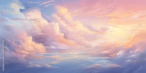 Fototapeta Naklejka Na Ścianę i Meble -  
Cotton Candy Skies: An abstract depiction of soft, pastel-colored clouds, reminiscent of cotton candy, instilling a sense of calm and peace , abstract wallpaper background