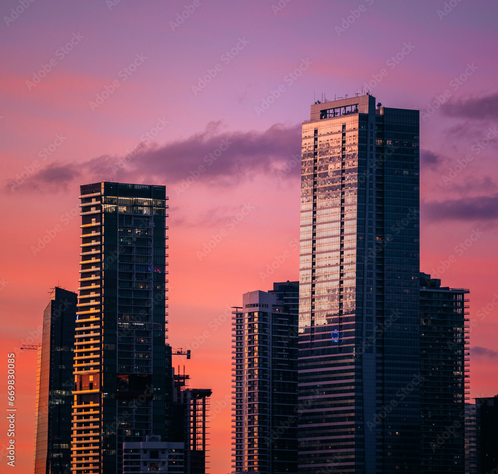 sunset in the city Brickell miami skyscrapers