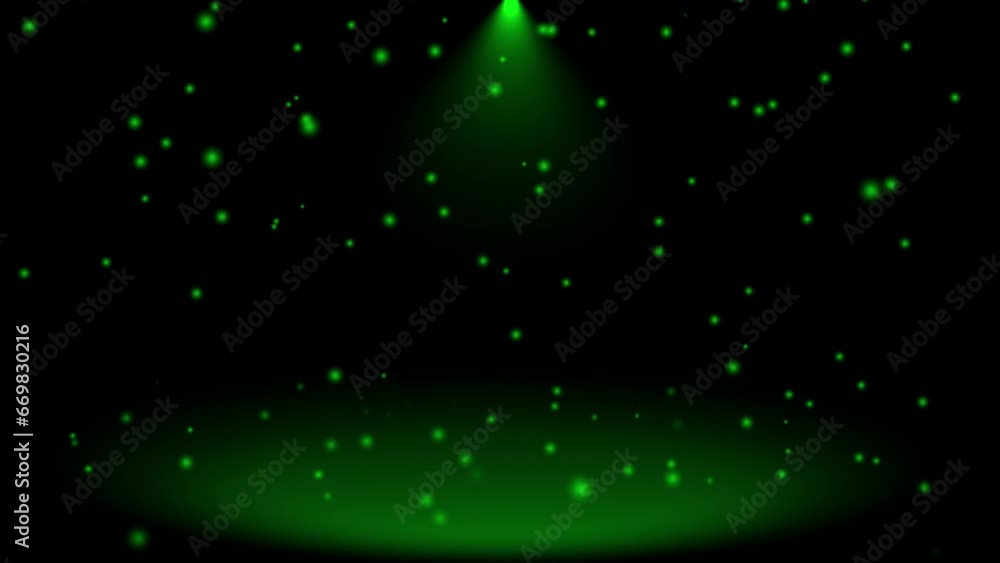 Abstract shinny light rays and particles falling on floor, Green optical flares dark background Abstract shinny light rays and particles falling on floor, Green optical flares dark background