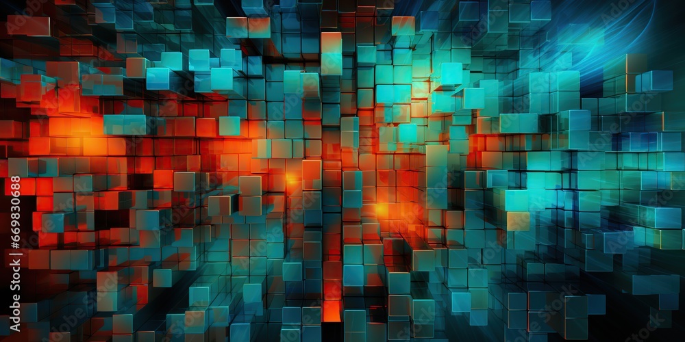 Dynamic Digital Mosaic: A dynamic and high-tech abstract mosaic composed of digital elements, with sharp lines, geometric shapes, and vibrant, contrasting colors, conveying a sense of modernity Dynamic Digital Mosaic: A dynamic and high-tech abstract mosaic composed of digital elements, with sharp lines, geometric shapes, and vibrant, contrasting colors, conveying a sense of modernity