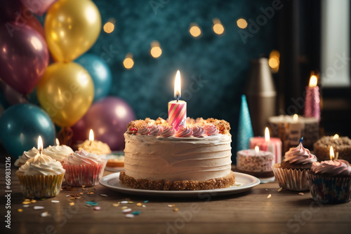 Happy birthday background   Ballons  cake 