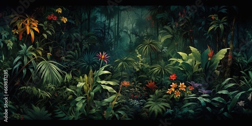 Enchanted Enigma of the Jungle  An enigmatic representation of an enchanted jungle  featuring lush foliage  mysterious creatures  and vibrant  exotic hues  invoking a sense of adventure and wonder